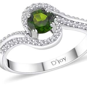 Crome Diopside And White Zircon Ring In Sterling Silver